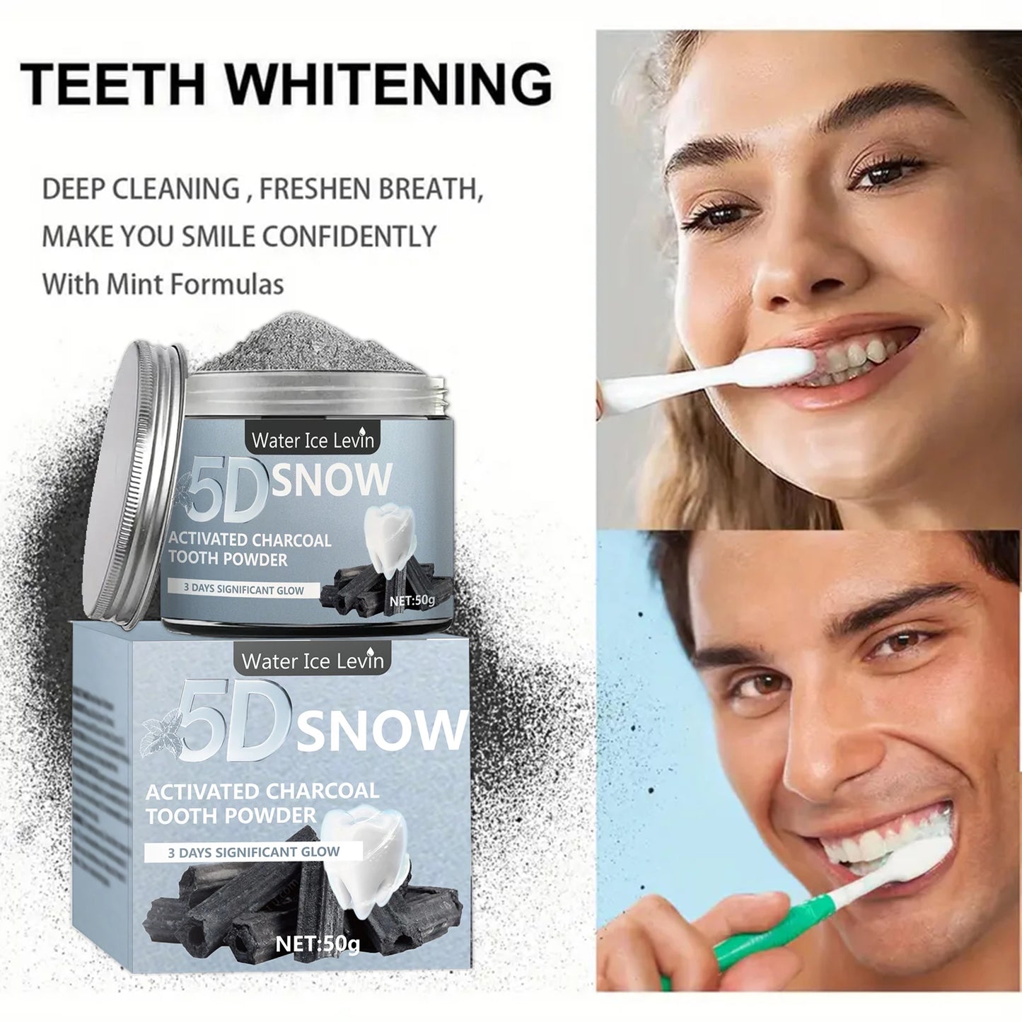 Bamboo Charcoal Teeth Whitening Powder - Natural Whitening and Deep Cleaning for Men and Women, Fresh Breath Daily Use Toothpaste, 1 Piece